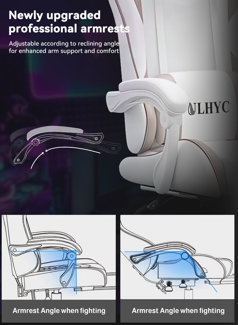يو إل اتش واي سي كرسي ألعاب، كرسي كمبيوتر قابل للتعديل، كرسي كمبيوتر مكتبي، جلد صناعي، مسند ظهر مرتفع، دعم للفقرات القطنية، مساند ذراع مريحة، مسند رأس مع مسند للقدمين، دوران 360 درجة، أبيض ورمادي. - Image 3