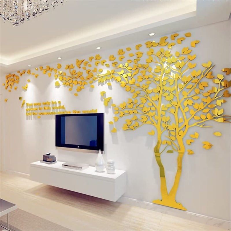 guangmu 3D Wall Stickers - DIY Tree & Birds Wall Decals Family Couple Stickers Murals Wall Decor for Living Room Bedroom TV Background Home Decorations (Gold Right  M-98x51in) - Image 1