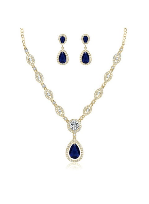 Jewelry Set For Womens, Gold Plated Teardrop Rhinestone Wedding Bridesmaid Prom Jewelry Set Pendant Necklace Drop Dangle Earrings Set For Brides