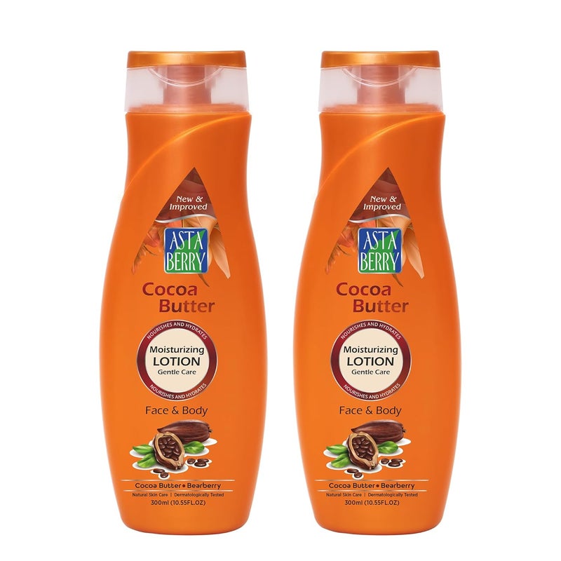 Astaberry Cocoa Butter Moisturizing Face Body Lotion 300ml Nourishes Hydrates Goodness of Cocoa Butter Bearberry Extract Removes Dryness makes skin Soft Pack of 2 2 x 300ml - Image 1