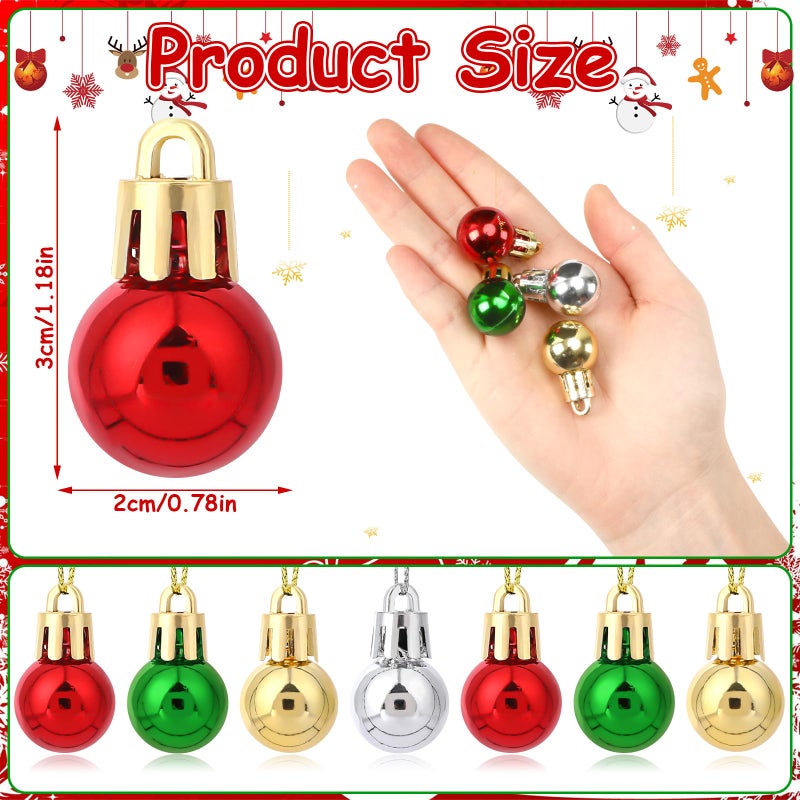 Jansun 60Pcs Christmas Mini Balls Ornaments Miniature Xmas Tree Hanging Decorations Small Vintage Glitter Balls For Holiday Party Outdoor Indoor Diy Craft Decor Supplies - Image 2