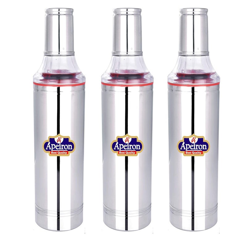 Apeiron Stainless Steel Nozzle Oil Dispenser 1000 ml Cooking Oil Oil Dropper Leak Proof Silver Pack of 3 - Image 1