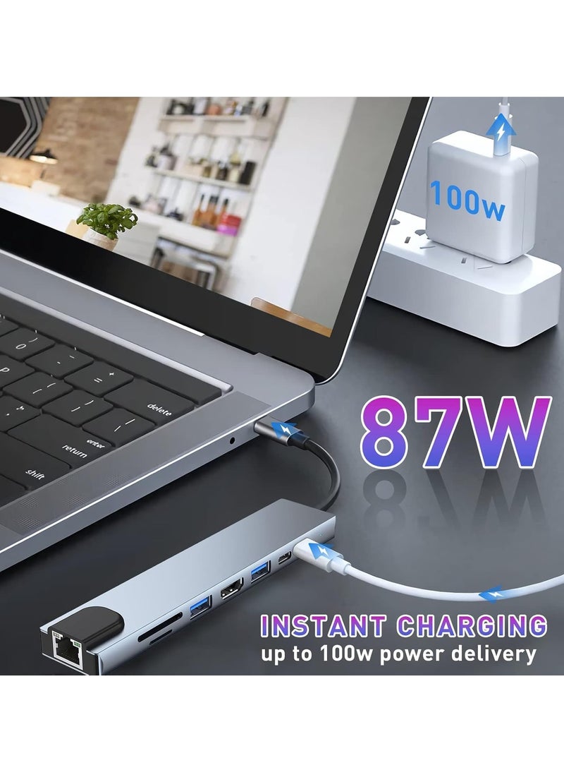 TIGER USB C Hub 8-in-1 Docking Station – 4K HDMI, 100W PD Charging, USB 3.0, Ethernet, SD/TF Card Reader – Multiport Adapter for MacBook, Laptop, Chromebook – High-Speed Data Transfer, Plug & Play, Compact, Versatile Connectivity - Image 3