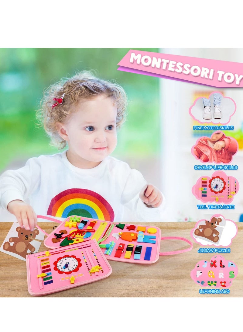 MIXDE Busy Board Montessori Toy For 1-4 Year Old Toddlers - Educational Activity Developing Sensory Board For Fine Basic Dress Motor Skills - Travel Toys For Plane Car, Gift For Boys Girls  - Image 4