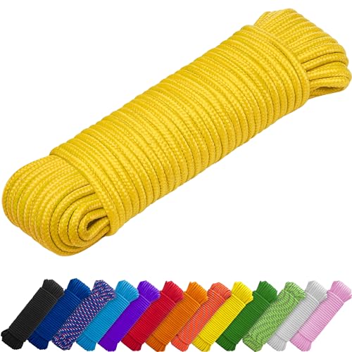 TECEUM Rope – 90 Feet x 1/4 Inch (7mm) – Yellow – Strong All-Purpose Utility Rope – Camping, Crafting, Flag Pole, Indoor & Outdoor – Polypropylene Nylon Poly Lightweight Diamond Braided Cord - Image 1