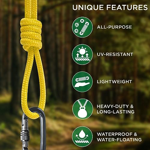 TECEUM Rope – 90 Feet x 1/4 Inch (7mm) – Yellow – Strong All-Purpose Utility Rope – Camping, Crafting, Flag Pole, Indoor & Outdoor – Polypropylene Nylon Poly Lightweight Diamond Braided Cord - Image 4