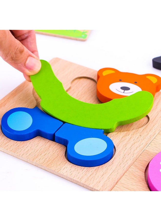 SKYFIELD - Wooden Animal Puzzles For Toddlers 1 2 3 Years Old, Boys & Girls Educational Toys Gift With 4 Animal Patterns, Bright Vibrant Color Shapes, Customize Gift Box Ready - Image 1
