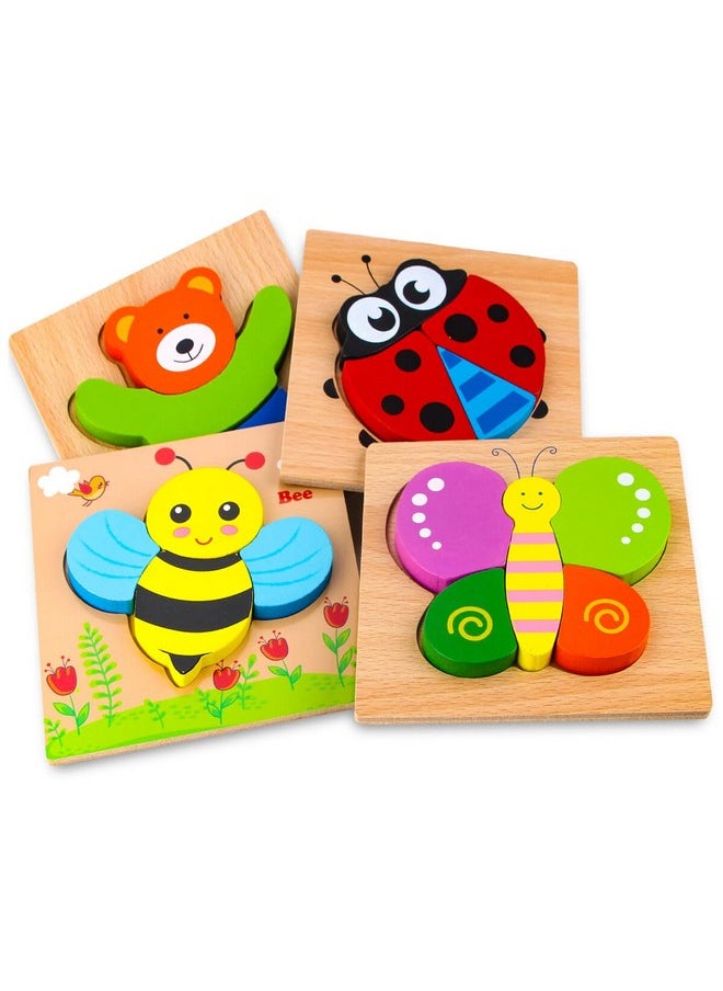 SKYFIELD - Wooden Animal Puzzles For Toddlers 1 2 3 Years Old, Boys & Girls Educational Toys Gift With 4 Animal Patterns, Bright Vibrant Color Shapes, Customize Gift Box Ready - Image 1