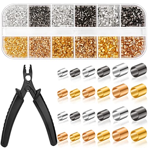 Thrilez Crimping Beads for Jewelry Making, 2200 Pieces Crimp Tubes with Crimping Pliers for Earring Necklace Bracelet DIY Jewelry Making(3 Sizes, 4 Colors) - Image 1