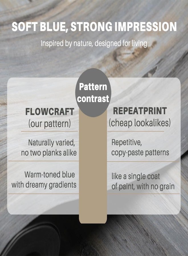 auxua Wood Grain Peel and Stick Floor Tiles - 11.8” Width, Full Roll Length of 118" - Versatile Design for Any Space, Sunwashed Blue Self Adhesive Vinyl Flooring, Waterproof and Non-Slip Features - Image 4