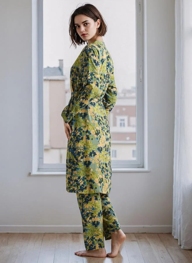 سبلاش فيڤ طقم روب وبيجامة بطبعة زهور شاملة