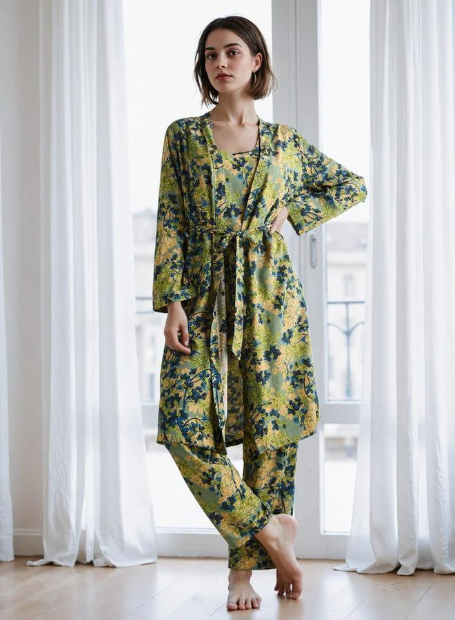 سبلاش فيڤ طقم روب وبيجامة بطبعة زهور شاملة