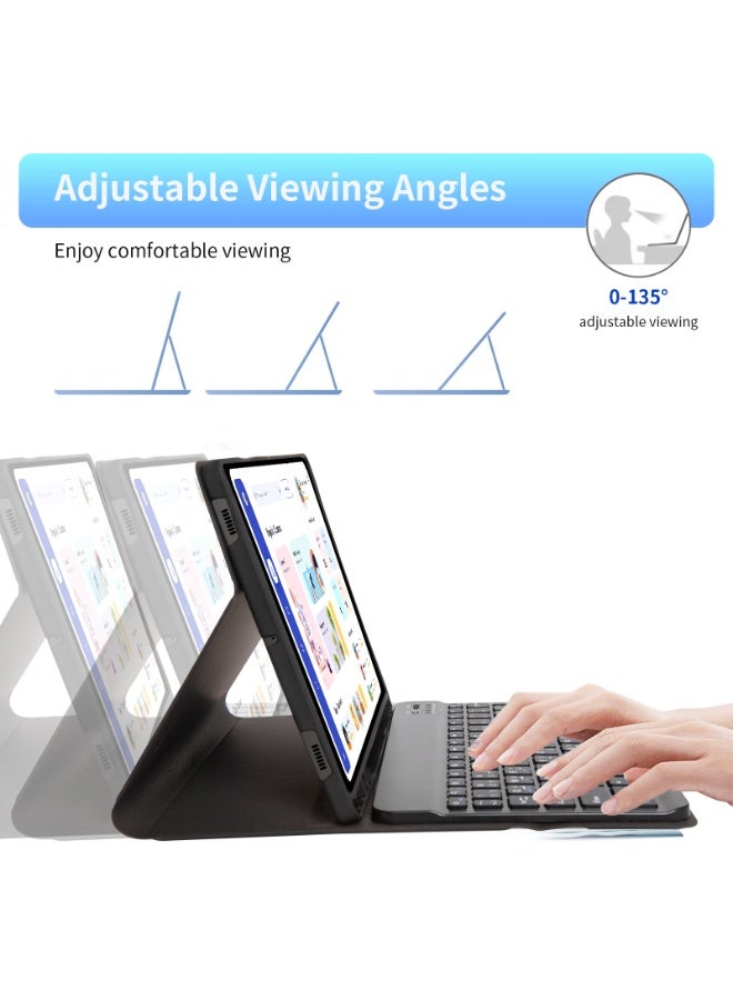 أوتشوانغ حافظة كيبورد عالمية متوافقة مع سامسونج جالكسي تاب S7S/S8/S9/S9FE مقاس 11 انش عربية لاسلكية مغناطيسية قابلة للفصل فتحة قلم - اسود جلد صناعي - Image 5