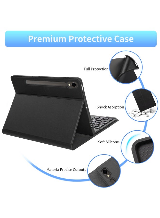 أوتشوانغ حافظة كيبورد عالمية متوافقة مع سامسونج جالكسي تاب S7S/S8/S9/S9FE مقاس 11 انش عربية لاسلكية مغناطيسية قابلة للفصل فتحة قلم - اسود جلد صناعي - Image 4