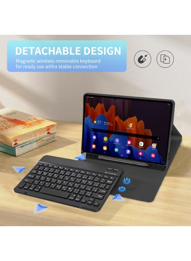 أوتشوانغ حافظة كيبورد عالمية متوافقة مع سامسونج جالكسي تاب S7S/S8/S9/S9FE مقاس 11 انش عربية لاسلكية مغناطيسية قابلة للفصل فتحة قلم - اسود جلد صناعي - Image 3