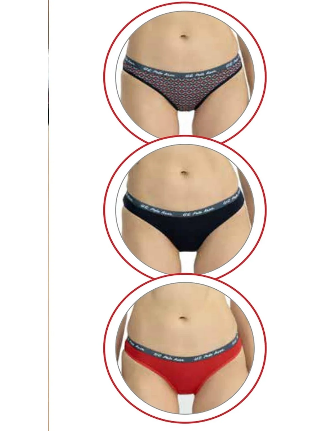 U.S. Polo Assn. 66428 Women's Mixed Pattern Cotton 3-Pack Briefs-Navy Blue