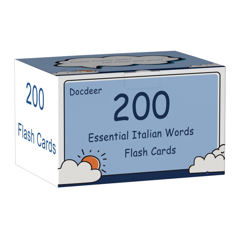 Docdeer 200 Essential Italian Words Vocabulary Flash Cards Flashcard for Beginners Adults Learn Italian for Beginners Adult - Image 3
