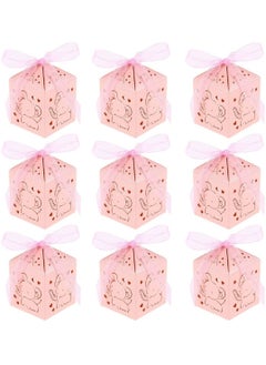 SYOSI Elephant Candy Box Hollow Out Cartoon Animal Pattern Sweets Snack Chocolate Paper Box with Ribbon Table Centerpiece Decor for Birthday Baby Shower Pink(50pcs)  - Image 1
