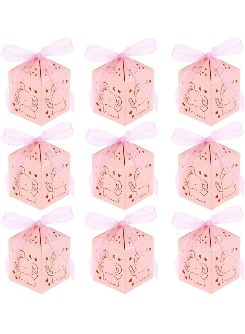 SYOSI Elephant Candy Box Hollow Out Cartoon Animal Pattern Sweets Snack Chocolate Paper Box with Ribbon Table Centerpiece Decor for Birthday Baby Shower Pink(50pcs)  - Image 1