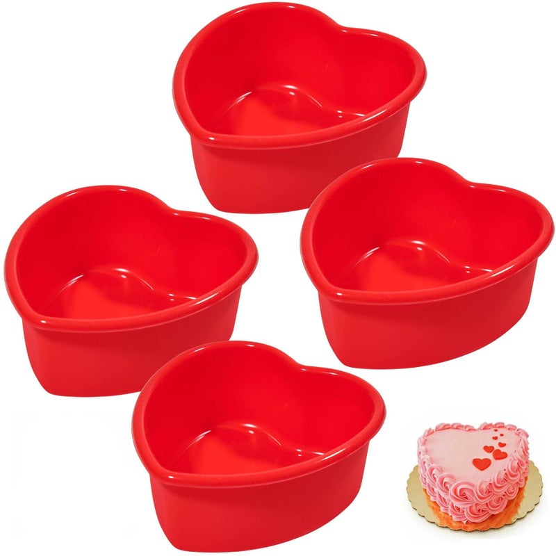 Dootafy 4-Pack Mini Heart Silicone Cake Mold - Nonstick Heart Shaped Molds for Valentine's Day, Anniversary, Birthday Cakes & More - Red - Image 1