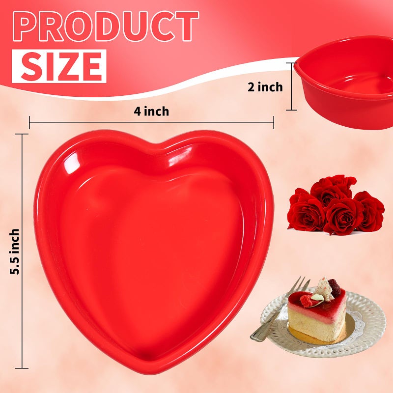Dootafy 4-Pack Mini Heart Silicone Cake Mold - Nonstick Heart Shaped Molds for Valentine's Day, Anniversary, Birthday Cakes & More - Red - Image 2