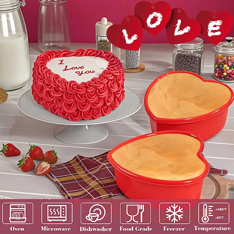 Dootafy 4-Pack Mini Heart Silicone Cake Mold - Nonstick Heart Shaped Molds for Valentine's Day, Anniversary, Birthday Cakes & More - Red - Image 5