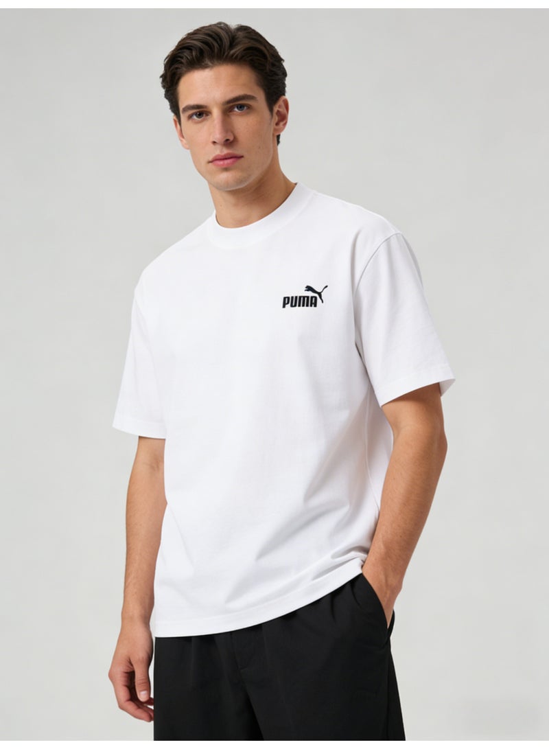 بوما PUMA Men's Classic Logo Crew Neck T-Shirt, White Cotton Relaxed Fit Short Sleeve Tee - Image 1