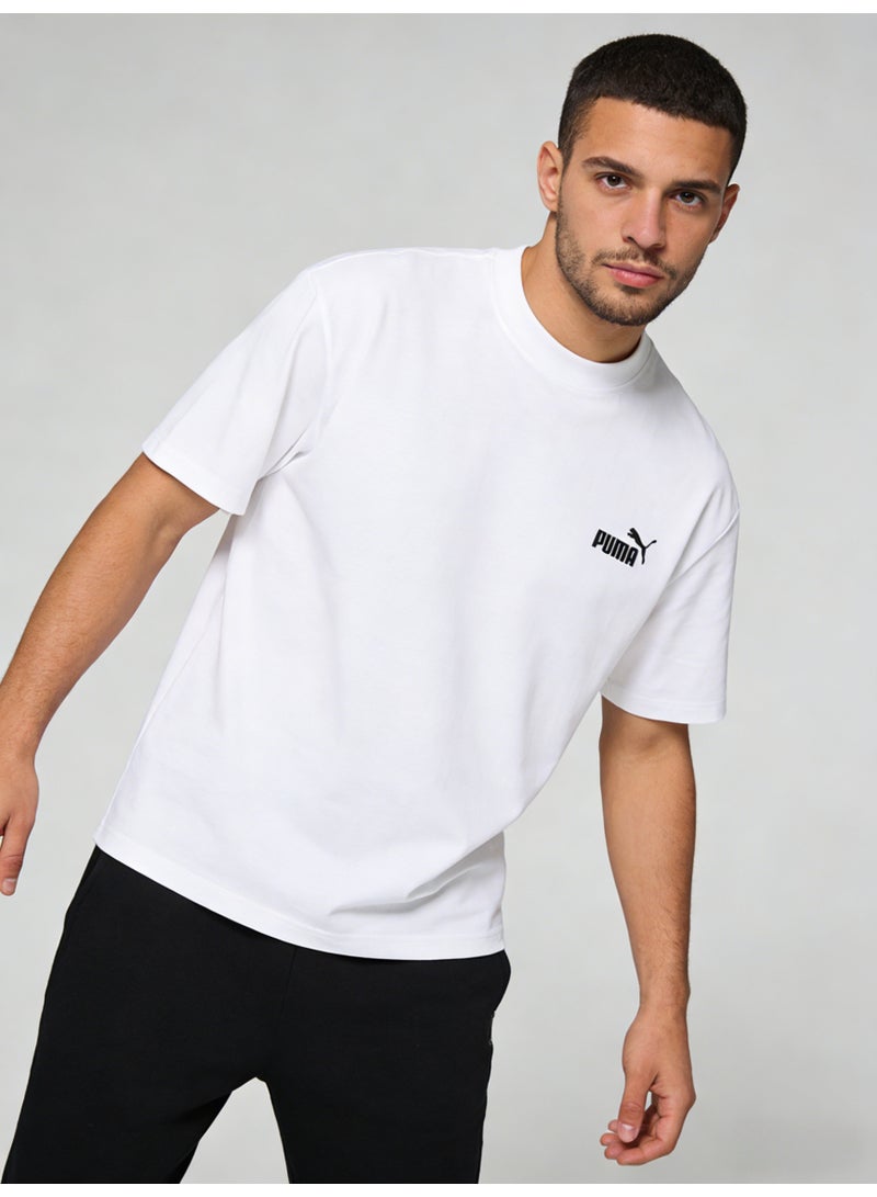 بوما PUMA Men's Classic Logo Crew Neck T-Shirt, White Cotton Relaxed Fit Short Sleeve Tee - Image 2