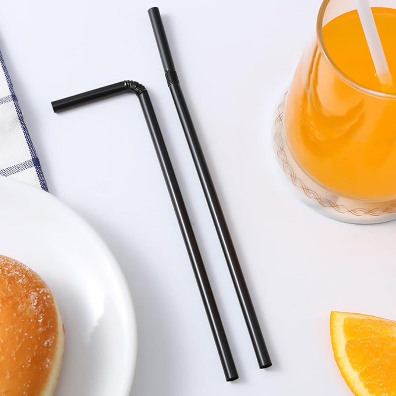 FOREVERIE Flexible Plastic Straws Bendable for Drinking  Diameter 6 MM Length 24 CM (9.45 Inches)  500 PCS  Black  Extra Long - Image 2