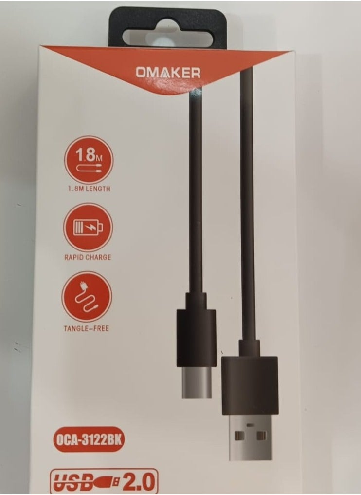 OMAKER - كابل USB من النوع C أسود 1.8 متر - Image 1