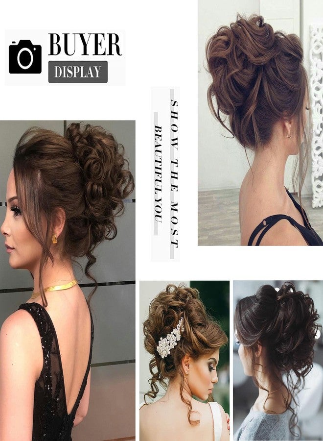 إيلين وصلات شعر إيلين الكبيرة الفوضوية على شكل كعكة شعر مجعدة للنساء، ربطات شعر صناعية مموجة كبيرة، تسريحة ذيل حصان سميكة مرفوعة (بني كستنائي رقم 96) - Image 5