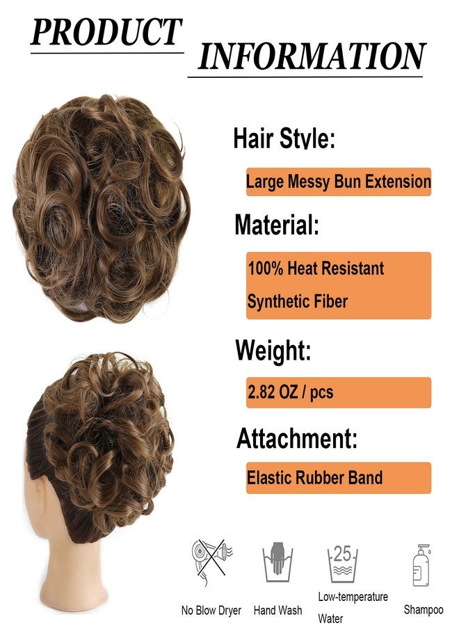 إيلين وصلات شعر إيلين الكبيرة الفوضوية على شكل كعكة شعر مجعدة للنساء، ربطات شعر صناعية مموجة كبيرة، تسريحة ذيل حصان سميكة مرفوعة (بني كستنائي رقم 96) - Image 3