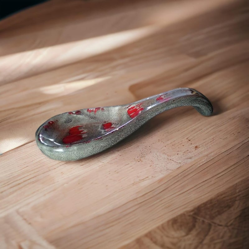 Malaikah Ceramic Spoon Rest Red HandPainted Ideal for Kitchen Tableware Cutlery Rest Pack of 1 - Image 4