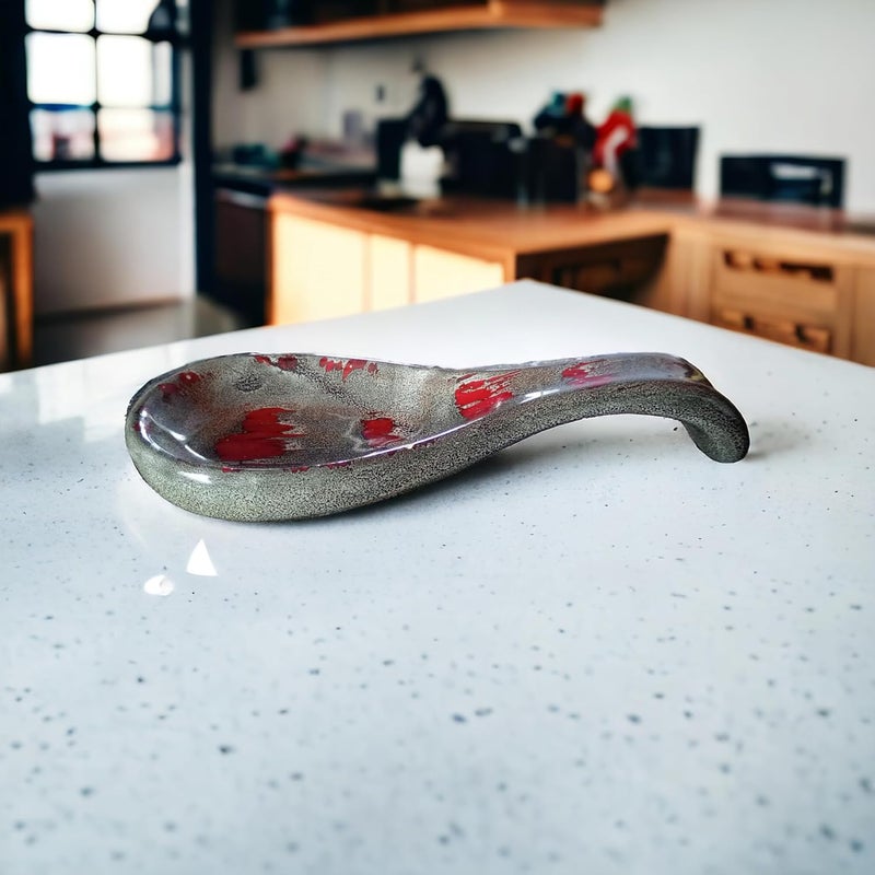 Malaikah Ceramic Spoon Rest Red HandPainted Ideal for Kitchen Tableware Cutlery Rest Pack of 1 - Image 1