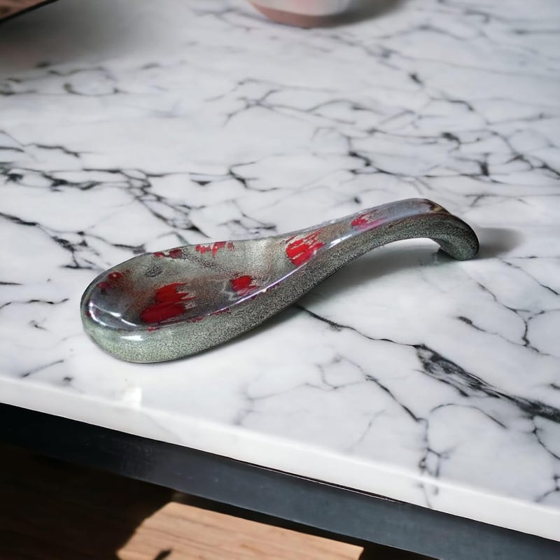 Malaikah Ceramic Spoon Rest Red HandPainted Ideal for Kitchen Tableware Cutlery Rest Pack of 1 - Image 3