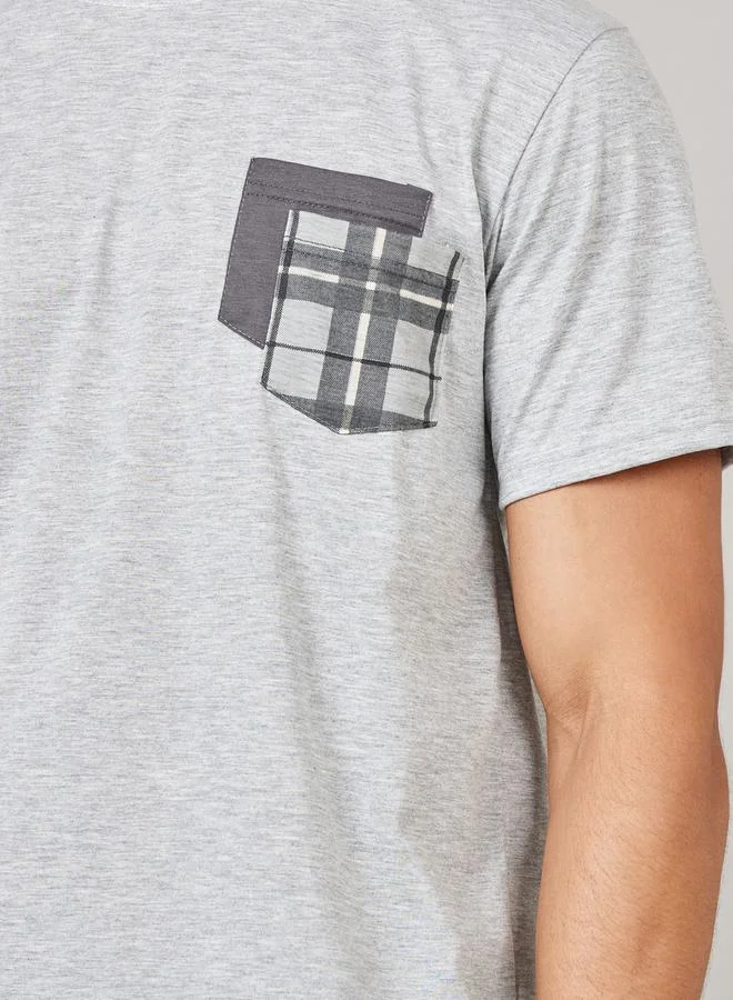 Styli Checkered Pocket Crew Neck T-Shirt and Shorts Set