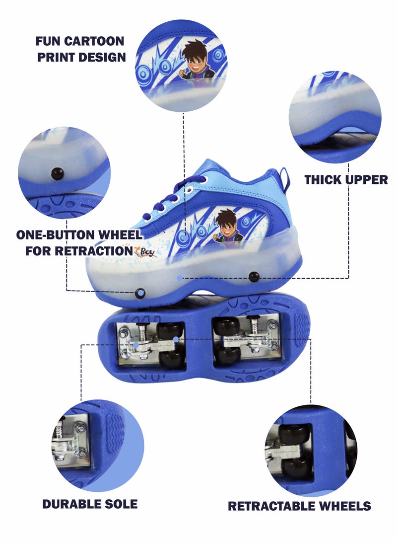 Generic 2-in-1 Skating Shoes for Kids Children Roller Skate Shoes Kids Sneakers with Wheels Boys Skating Shoes Foldable Retractable Adjustable Roller Skate Sneakers Sports Shoes with Wheels  Children’s Walking and Skating Shoes  - Image 2