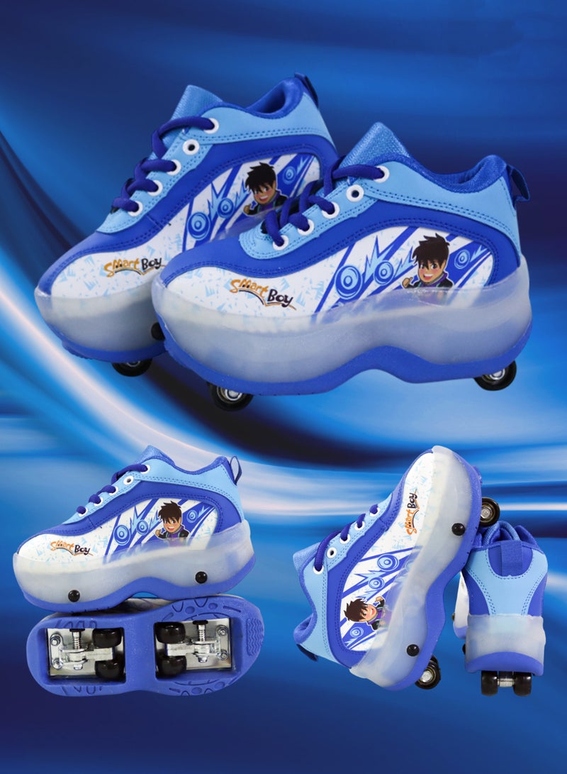 Generic 2-in-1 Skating Shoes for Kids Children Roller Skate Shoes Kids Sneakers with Wheels Boys Skating Shoes Foldable Retractable Adjustable Roller Skate Sneakers Sports Shoes with Wheels  Children’s Walking and Skating Shoes  - Image 1