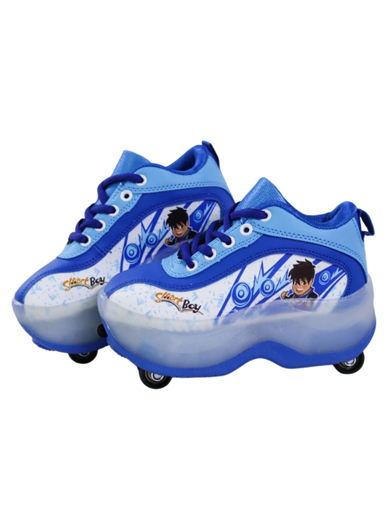 Generic 2-in-1 Skating Shoes for Kids Children Roller Skate Shoes Kids Sneakers with Wheels Boys Skating Shoes Foldable Retractable Adjustable Roller Skate Sneakers Sports Shoes with Wheels  Children’s Walking and Skating Shoes  - Image 4
