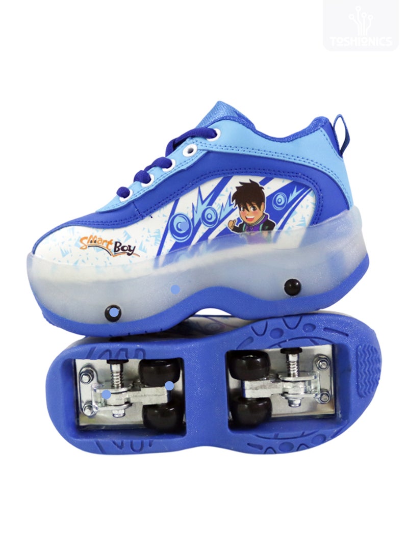 Generic 2-in-1 Skating Shoes for Kids Children Roller Skate Shoes Kids Sneakers with Wheels Boys Skating Shoes Foldable Retractable Adjustable Roller Skate Sneakers Sports Shoes with Wheels  Children’s Walking and Skating Shoes  - Image 5