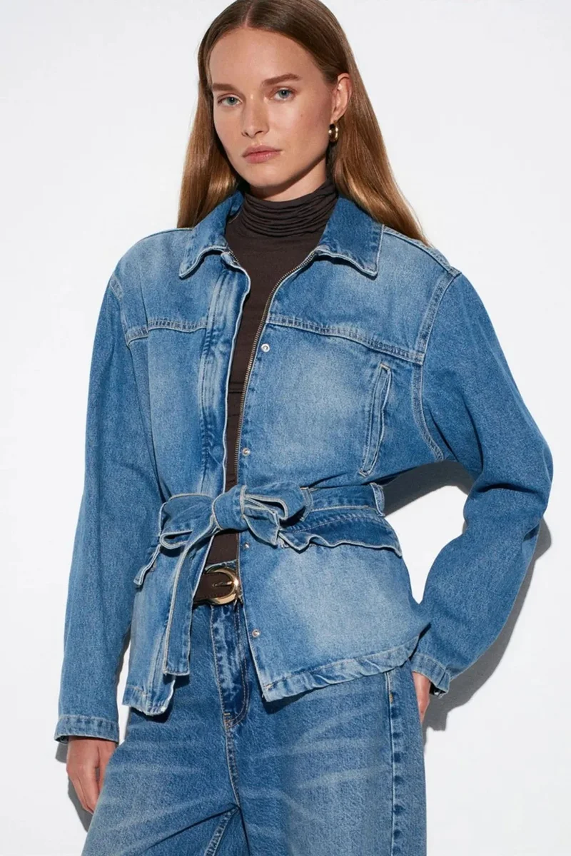 ديلفين DILVIN Women’s Belted Denim Jacket