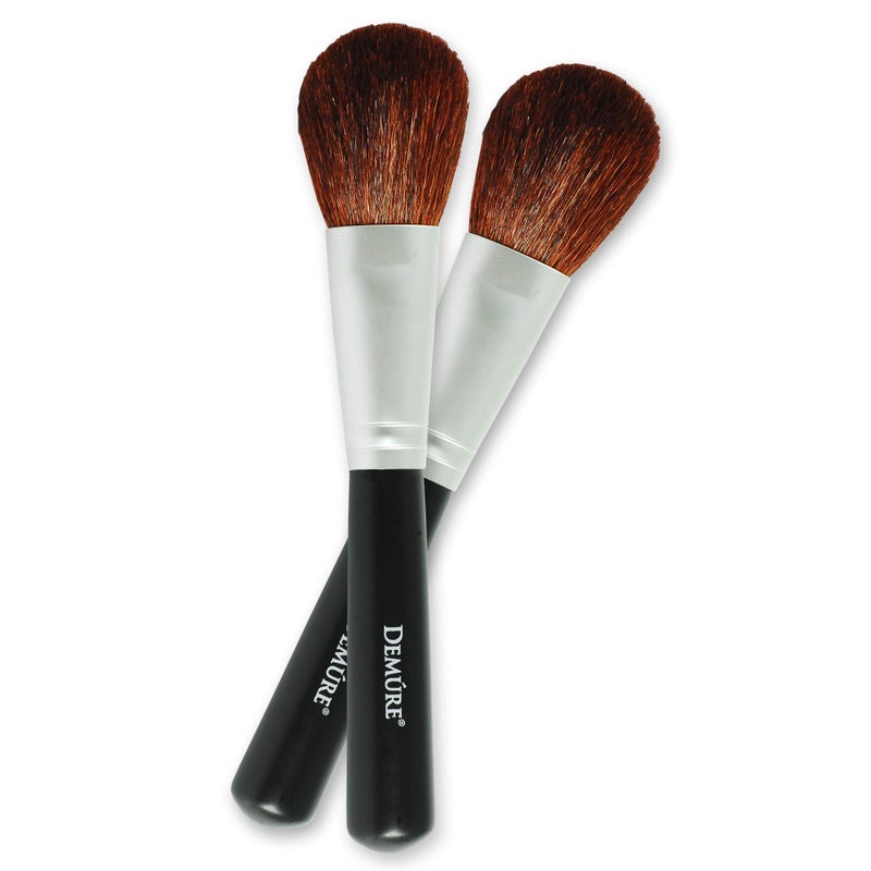 Blush Brush 100 Natural Goat Hair Brush Set for Contouring Blending Bronzing Highlighting Mineral Makeup Powder Foundation Brush Demure Cosmetics by Deluvia Two for One MakeUp Brushes