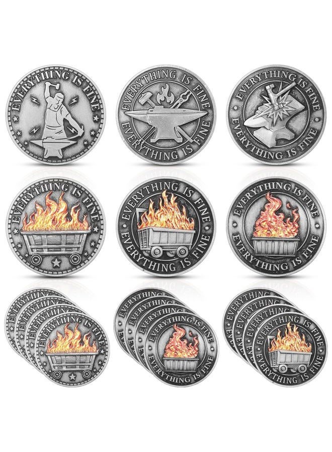Landical 12 Pcs Dumpster Fire Challenge Coin Double Sided Dumpster Fire Desk Accessories Funny Medallions Staff Appreciation Gift for Coworker Humorous Pranks Office Inspirational Gifts(Silver) - Image 1