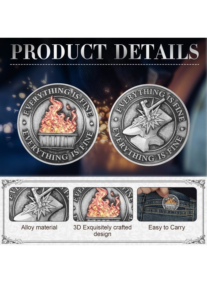 Landical 12 Pcs Dumpster Fire Challenge Coin Double Sided Dumpster Fire Desk Accessories Funny Medallions Staff Appreciation Gift for Coworker Humorous Pranks Office Inspirational Gifts(Silver) - Image 3