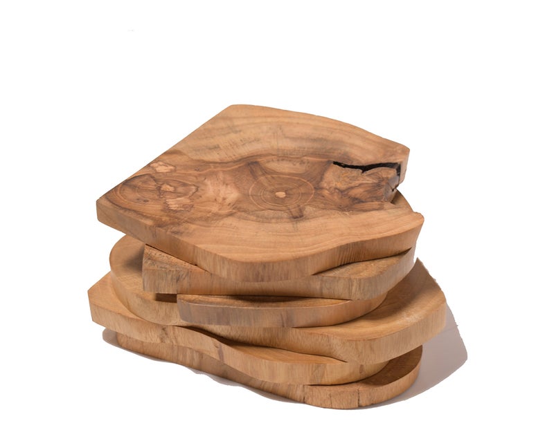 Hashcart Beech Wood Round Shaped Coasters For Family Gatherings/Engagement Party (Set Of 6) - Image 4