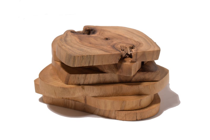 Hashcart Beech Wood Round Shaped Coasters For Family Gatherings/Engagement Party (Set Of 6) - Image 1