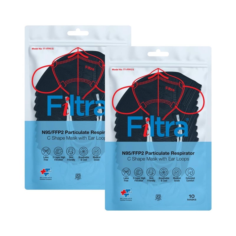 Filtra ® N95 Mask with Ear Loops | FFP2 Mask with Ear Loops | BIS Certified | 5 Layer & Thick Ear Loops | High Filtration | Zip Lock Travel Pouch of 10 Masks - Image 1