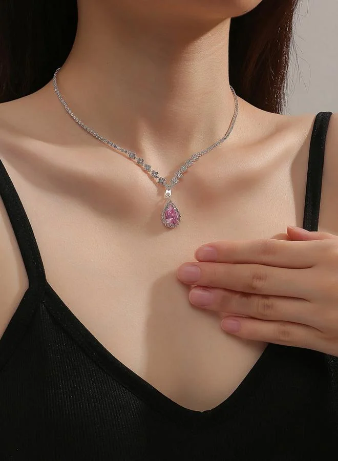 Take Two Contrast Embellished Necklace with Drop Pendant