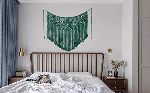 Youngeast Home Decor Leaf Shape Macrame Wall Hanging Woven Tapestry Bedroom Curtain Fringe Garland Banner Living Room Wall Decor Dark Green 39X31 Inches - Image 4
