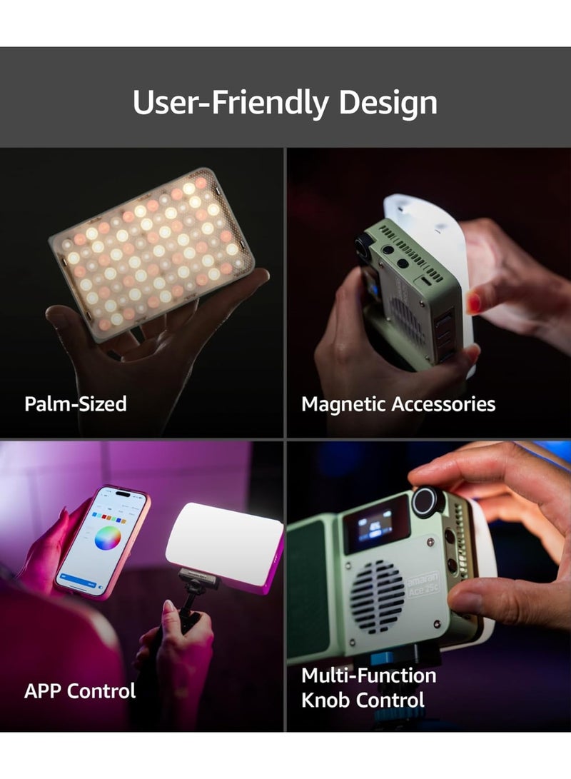 Aputure AMARAN Ace 25c RGBWW LED Light Panel (Silver) – 32W Boost Mode Compact On-Camera Light, 2300-10,000K CCT with 360° Full-Color HSI/RGB Control CRI 95 TLCI 95, USB-C Rechargeable Pocket Light with Ace Lock Mount & Soft Dome Diffuser Ace 25c Silver - Image 5